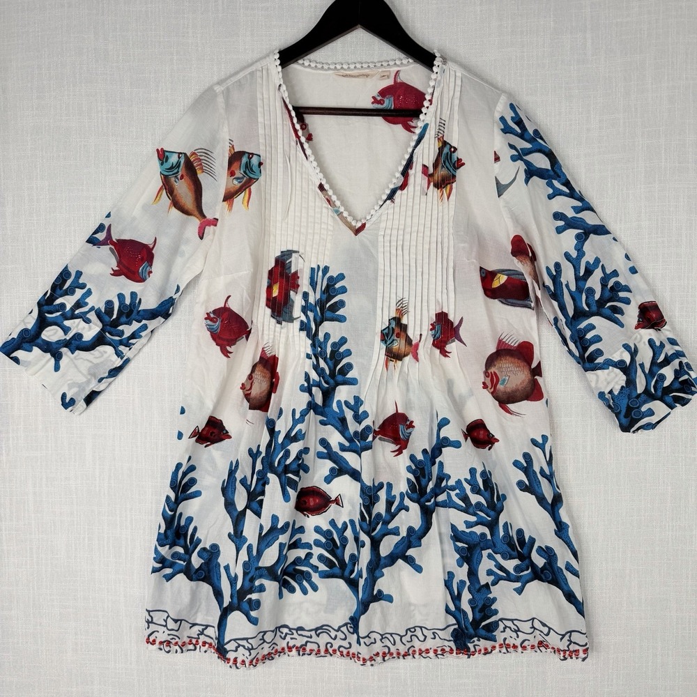 Soft Surroundings Womens Tunic Dress Seychelles Fish Coral Beach Coastal SZ-PS